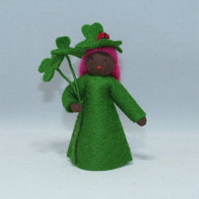 Clover Fairy (3" miniature standing felt doll, holding leaves)