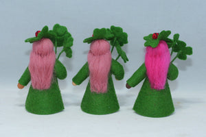 Clover Fairy (3" miniature standing felt doll, holding leaves)