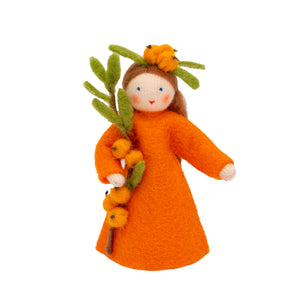 3" Seaberry Fairy (miniature standing felt doll, holding fruit)