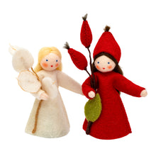 3" Rose Hips Fairy (miniature standing felt doll, holding fruit, fall outfit)