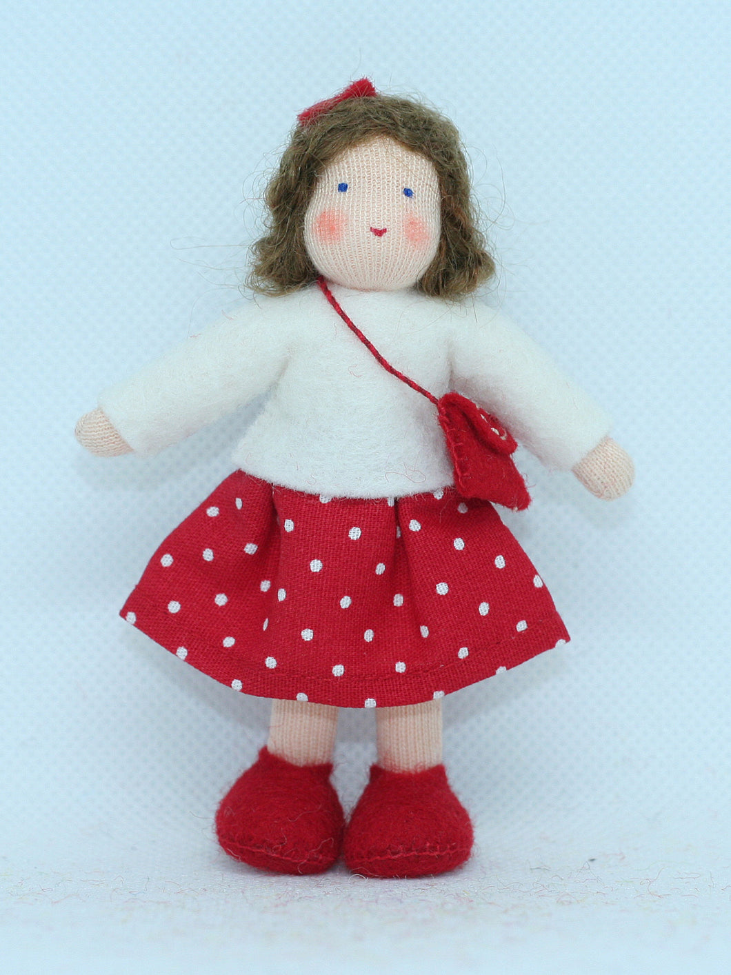 Girl Doll (miniature bendable felt doll, brunette, fair skin)
