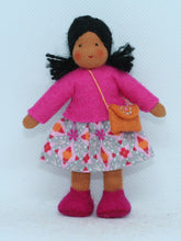 Girl Doll (miniature bendable felt doll, black hair, medium skin)