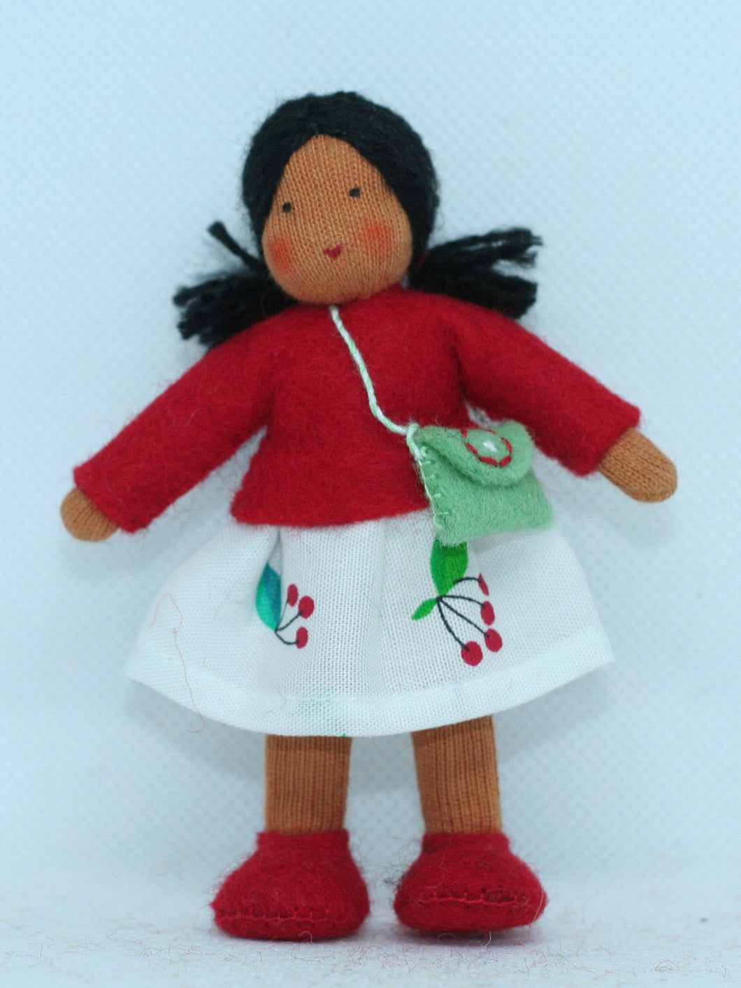 Girl Doll (miniature bendable felt doll, black hair, medium skin)