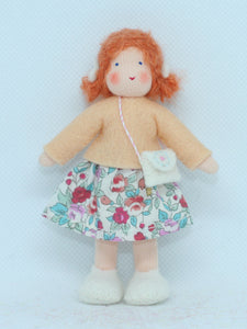 Girl Doll (miniature bendable felt doll, ginger, fair skin)