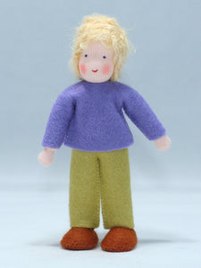 Boy Doll (miniature bendable felt doll, blonde, fair skin)