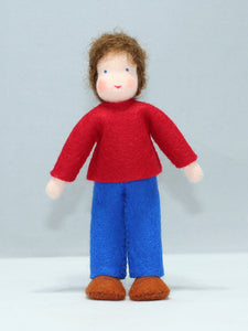 Boy Doll (miniature bendable felt doll, brunette, fair skin)