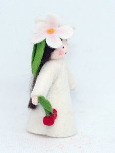 Cherry Blossom Fairy (miniature standing felt doll, holding fruit)
