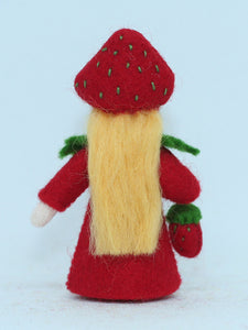 Strawberry Fairy (miniature standing felt doll, holding berries)
