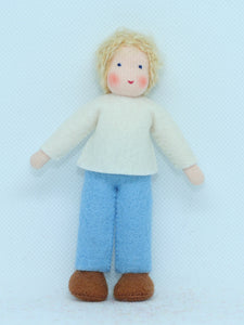 Boy Doll (miniature bendable felt doll, blonde, fair skin)