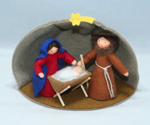 Holy Family (set of two standing and one wrapped miniature felt dolls)