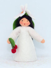 Cherry Blossom Fairy (miniature standing felt doll, holding fruit)