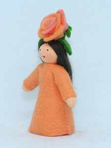 Rose Fairy (2.5" miniature standing felt doll, flower hat, orange)