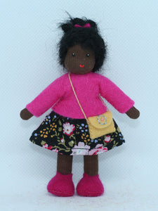 Girl Doll (miniature bendable felt doll, dark skin)