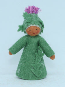 Burdock Prince (miniature standing felt doll, flower hat)