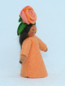 Rose Fairy (2.5" miniature standing felt doll, flower hat, orange)