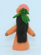 Rose Fairy (miniature standing felt doll, flower hat, orange)
