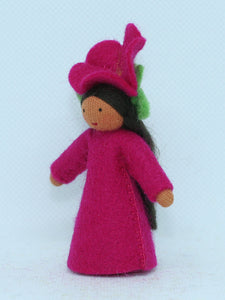 Petunia Fairy (miniature standing felt doll, flower hat)
