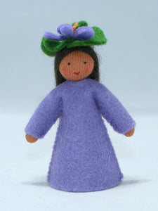 Sweet Violet Fairy (miniature standing felt doll, flower hat)