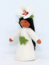 Hibiscus Fairy (miniature standing felt doll, flower hat, white)