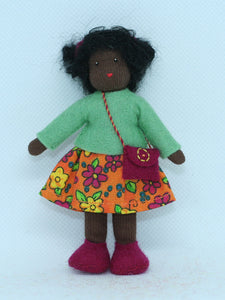 Girl Doll (miniature bendable felt doll, dark skin)