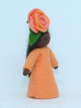 Rose Fairy (miniature standing felt doll, flower hat, orange)