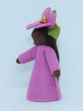 Hibiscus Fairy (miniature standing felt doll, flower hat, pink)
