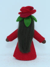 Rose Fairy (miniature standing felt doll, flower hat, red)