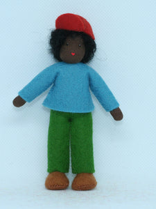 Boy Doll (miniature bendable felt doll, dark skin)