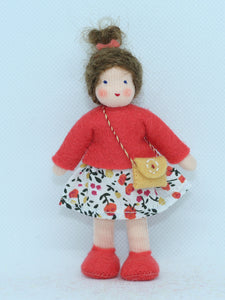 Girl Doll (miniature bendable felt doll, brunette, fair skin)