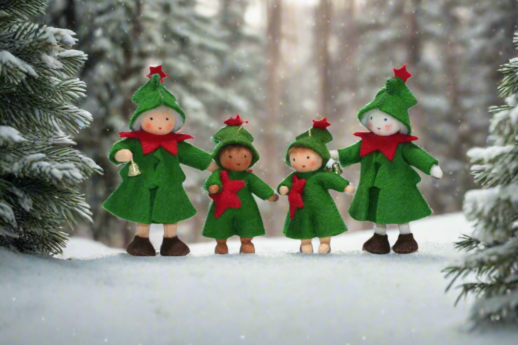 Handmade Christmas Tree Pixie Doll by Ambrosius – Eco-Friendly Wool Felt Waldorf Toy from Eco Flower Fairies LLC
