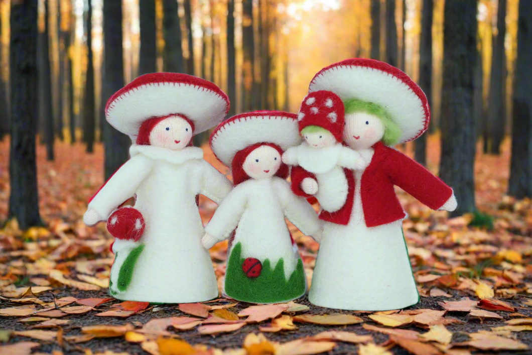 Handmade Fly Agaric Fairy Doll Set by Ambrosius – Eco-Friendly Wool Felt Waldorf Toy from Eco Flower Fairies LLC