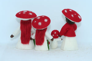 Mushroom World - Fly Agaric Fairy Mushroom Family Doll Set – 2.5", 3" & 3.5" Handmade Felt Waldorf Decorations by Ambrosius