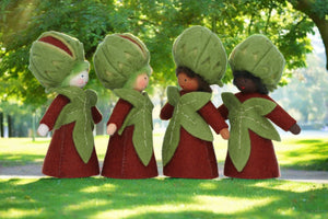 Chestnut Family (set of three miniature standing felt dolls)