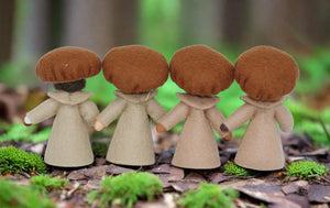 Mushroom Fairy (miniature standing felt doll, brown mushroom cap)
