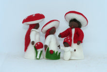 Mushroom Family (set of four miniature standing felt dolls)