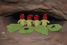 Forest Gnome Family with Oak Tree Stump House (set of seven miniature bendable felt dolls)