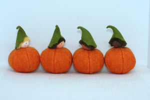 Pumpkin Pixies (miniature wrapped felt dolls)