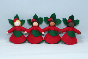 Holly Berry Princess Doll – 2.5" Handmade Felt Waldorf Decoration by Ambrosius