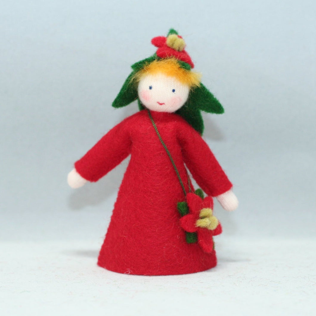 Handmade Poinsettia Fairy Doll by Ambrosius – Eco-Friendly Wool Felt Waldorf Toy from Eco Flower Fairies LLC