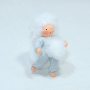 Handmade Snow Baby Doll by Ambrosius – Eco-Friendly Wool Felt Waldorf Toy from Eco Flower Fairies LLC