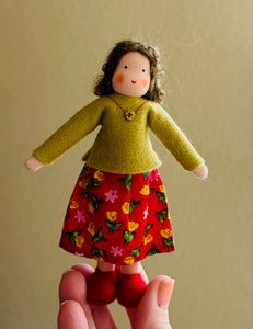 Mother Doll (miniature bendable felt doll, brunette, fair skin)