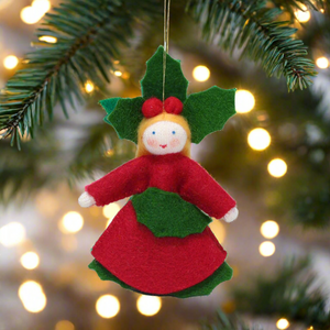 Handmade Holly Berry Princess Doll by Ambrosius – Eco-Friendly Wool Felt Waldorf Toy from Eco Flower Fairies LLC