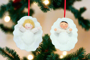 Handmade Baby Doll in Walnut Manger by Ambrosius – Eco-Friendly Wool Felt Waldorf Toy from Eco Flower Fairies LLC