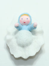 Handmade Baby Doll in Walnut Manger by Ambrosius – Eco-Friendly Wool Felt Waldorf Toy from Eco Flower Fairies LLC