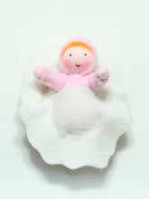 Handmade Baby Doll in Walnut Manger by Ambrosius – Eco-Friendly Wool Felt Waldorf Toy from Eco Flower Fairies LLC