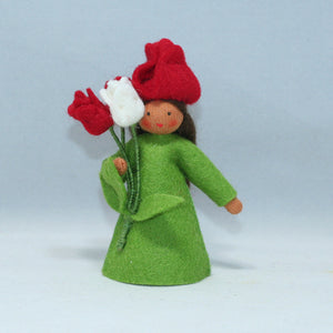 Tulip Fairy (3.5" miniature standing felt doll, holding flower)