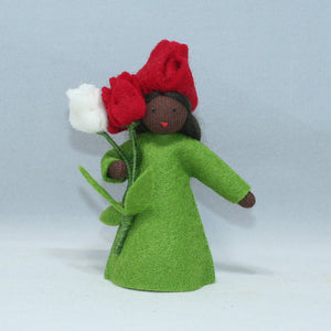 Tulip Fairy (3.5" miniature standing felt doll, holding flower)