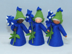 Bluebonnet Fairy (3" miniature standing felt doll, holding flower)