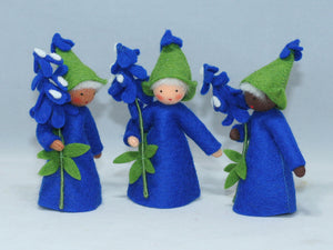 Bluebonnet Fairy (3" miniature standing felt doll, holding flower)
