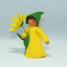 Cape Marigold Fairy (3" miniature standing felt doll, holding flower)